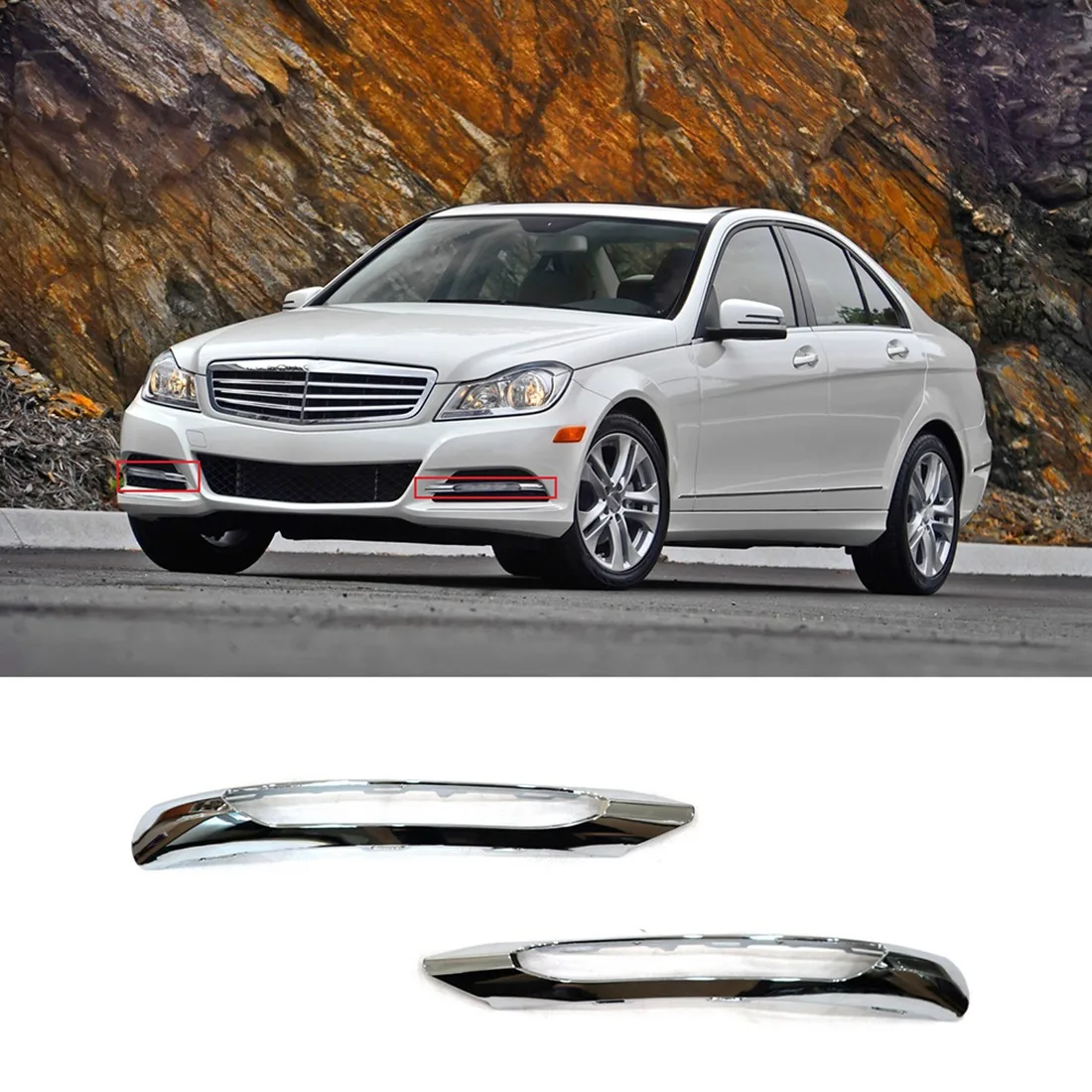 Front Bumper Fog Light Grille Cover Trim 2048852974 2048853074 for Mercedes-Benz C W204 C250 C300 C350 2012-2014