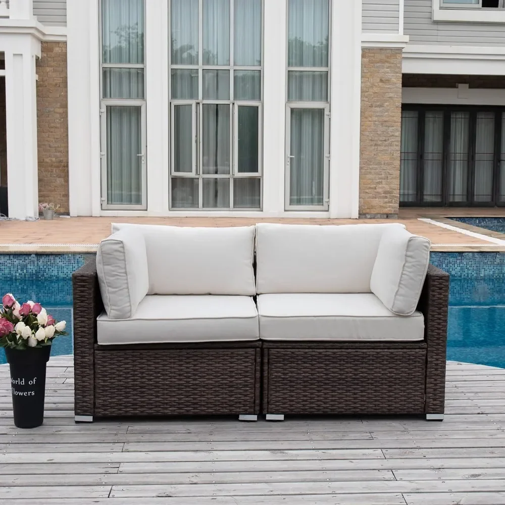 Moderne Gartensofas, 2-teiliges Sofa-Set aus Korbgeflecht mit Gartenmöbeln