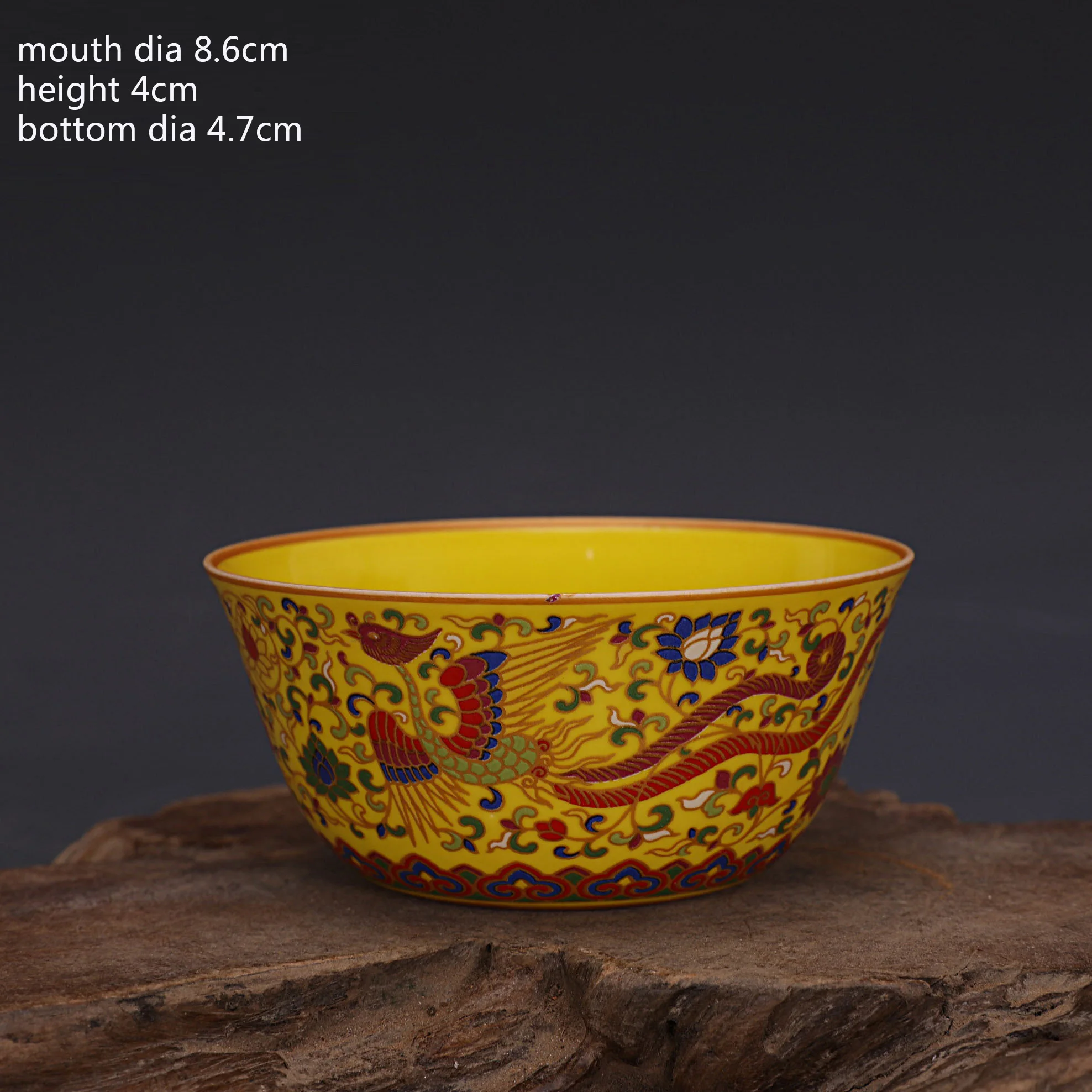 Daming Chenghua Enamel Painted Gold Dragon Pattern Cup Antique Collection Ornaments