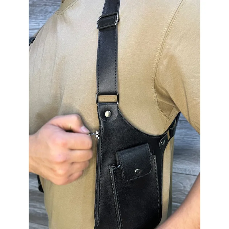 Medieval Steampunk Retro Suspender Underarm Crossbody Bag for Halloween Cosplay Leather Wallet and Cell Phone Pouch Party Props