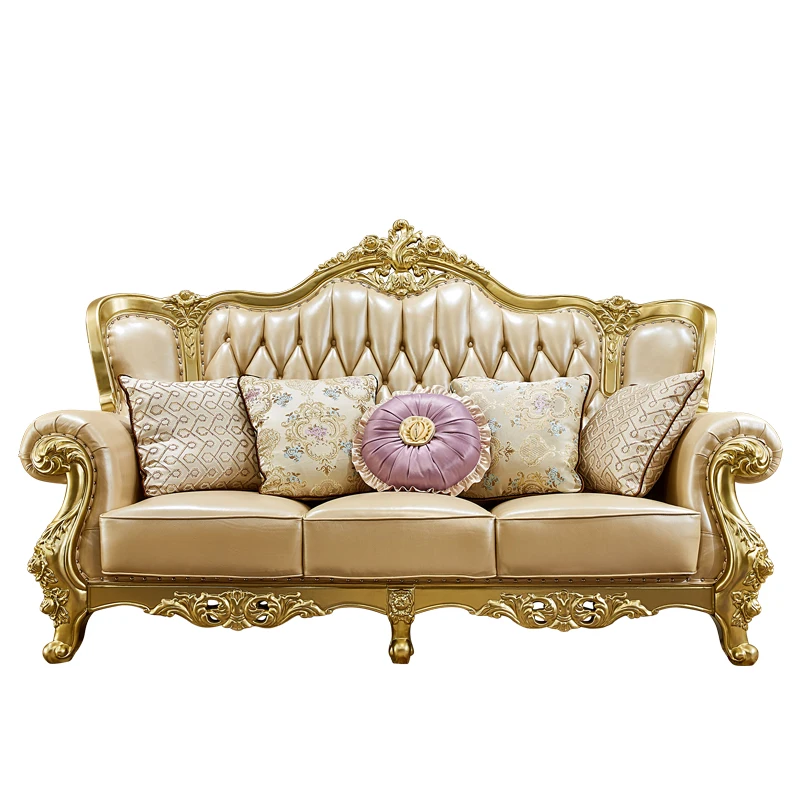 European style sofa genuine leather 123 combination carved solid wood villa large living room sofa furniture villa furniture