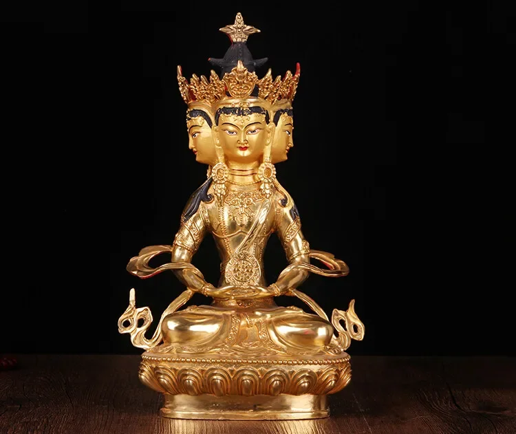 3 faces Tathagata Buddha Mahāvairocana dharmachakra mudra buddha Amitayus 12inch