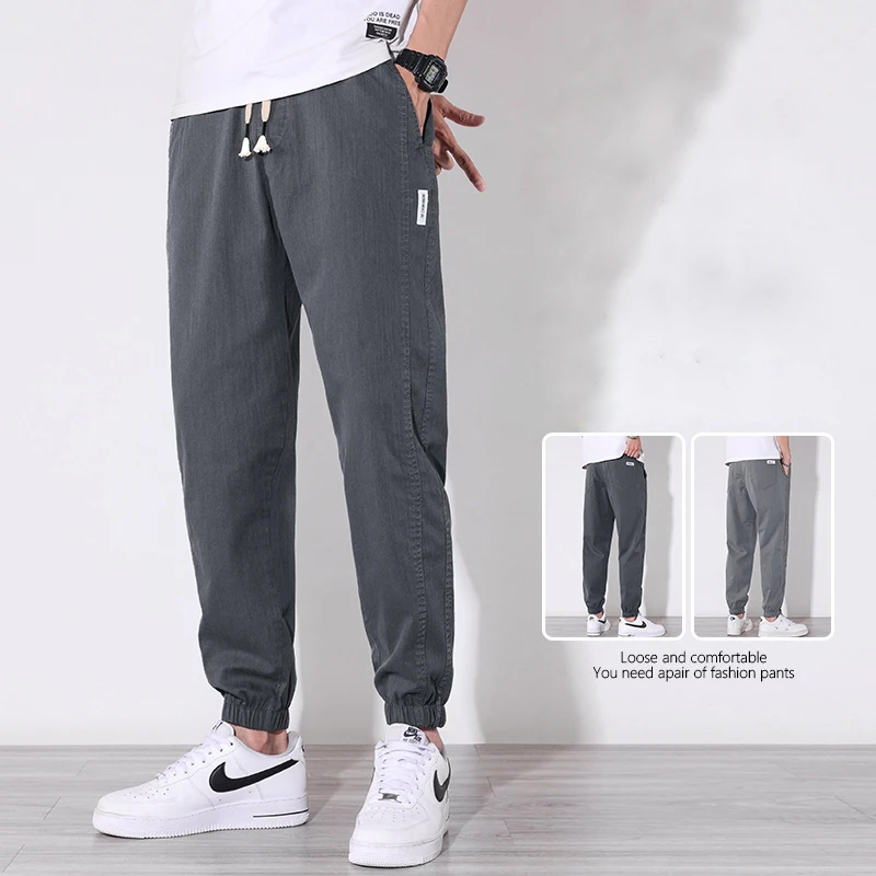 

Spring Summer Men's Jogging Pants Korean Fashion Loose Harlan Beam Feet Casual Trousers Grey Black Outdoor Sweatpants Male M-4XL