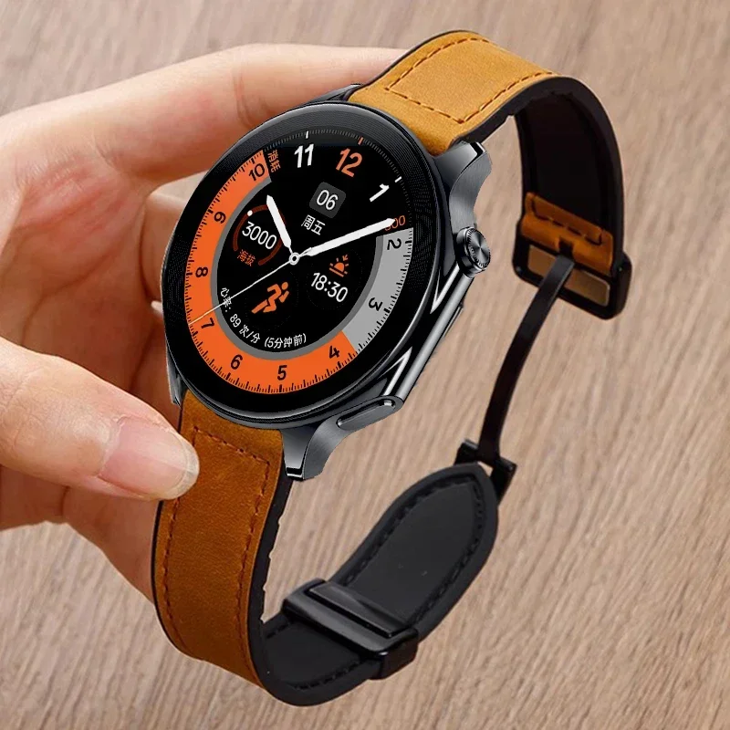 22mm Leather+Silicone Strap For OnePlus Watch 3 2 2R/46mm Magnetic Band For OPPO Watch S 4Pro X X2/Realme Watch 5 S2 S 2 3 Pro