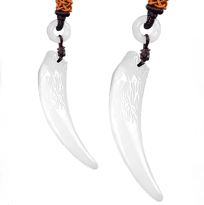 Hetian Jade Wolf Tooth Pendant Necklace for Men and Women Couples White Jade Jewelry for Boyfriend Gifts