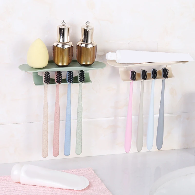 No Punching And No Trace Paste Toothbrush Holder Razor Holder Wall-Mounted Toothbrush Holder Bathroom Storage Rack