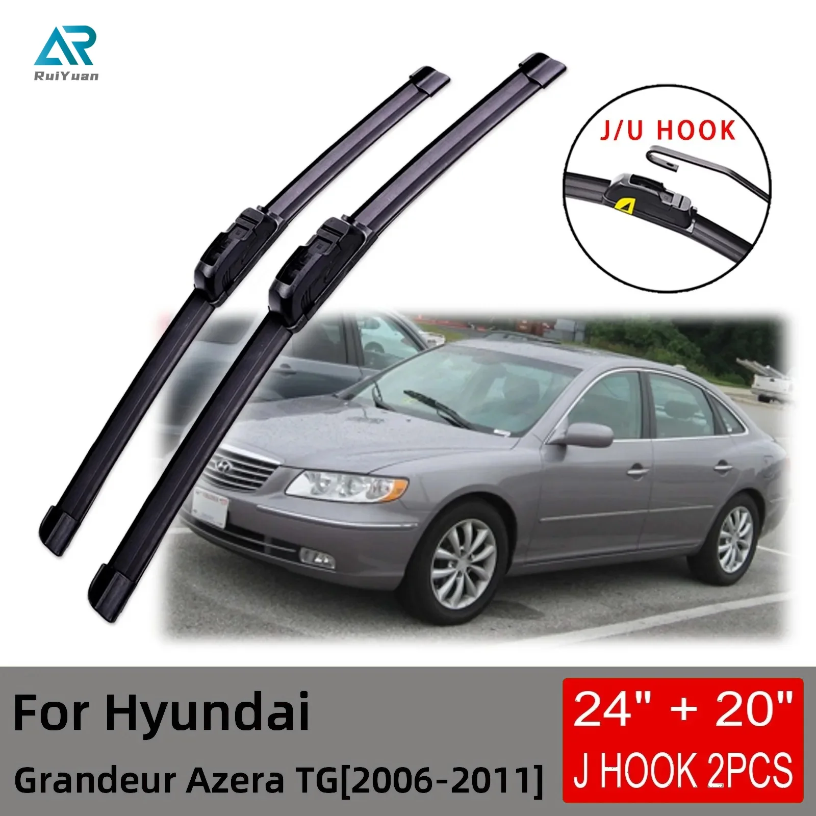 

For Hyundai Grandeur Azera TG 2006 2007 2008 2009 2010 2011 Front Wiper Blades Brushes Cutter Accessories U J Hook