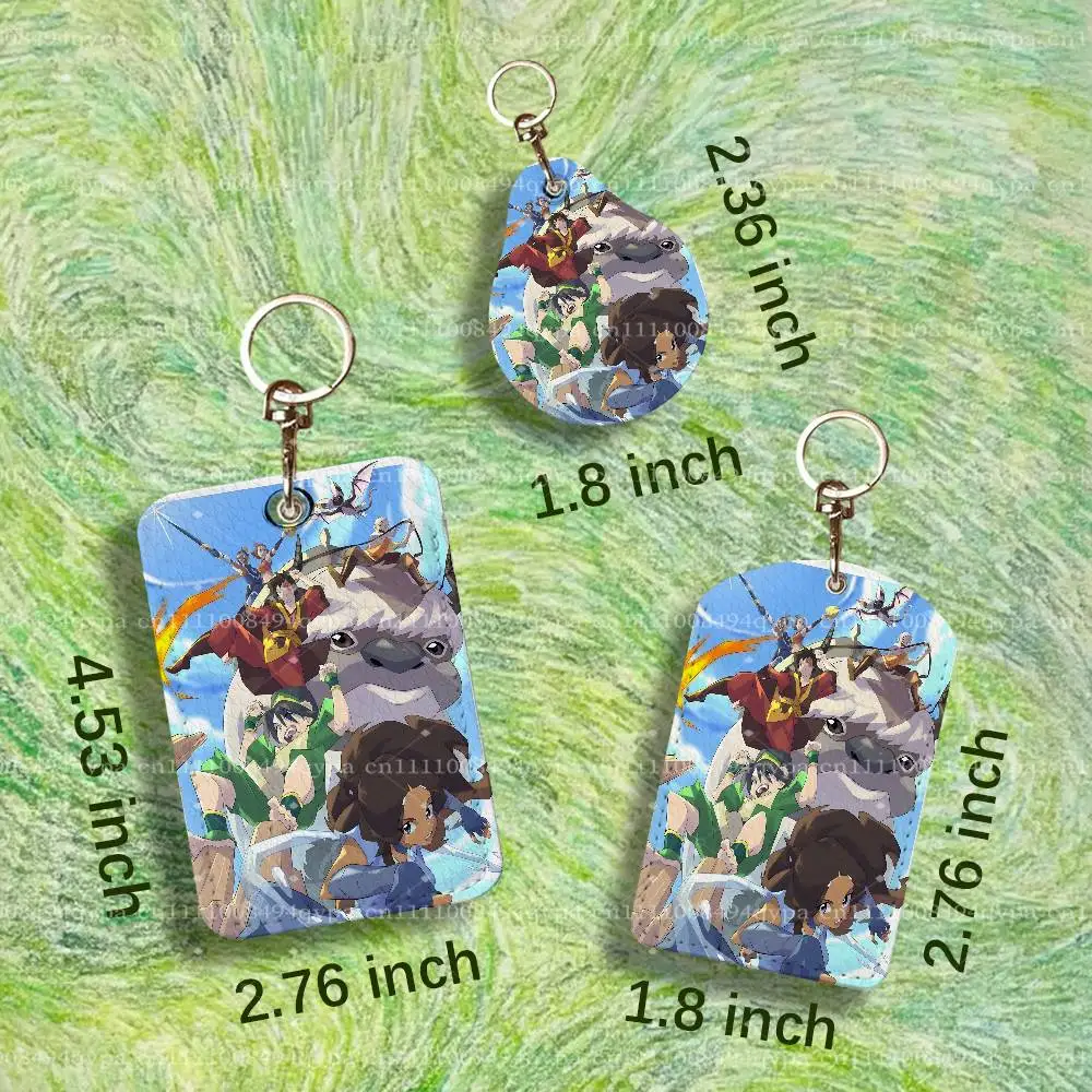 A-Avatar ATLA Last Airbender Leather 2 Sided ID Card Holder with Keychain Executive Protection For Bank Credit Subway Bus Case