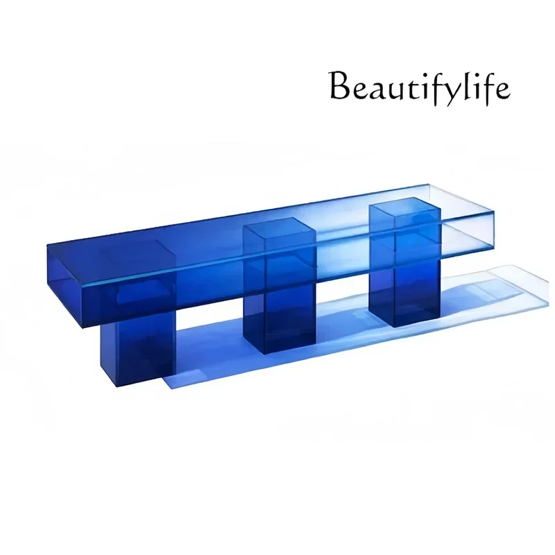 

55Creative designer transparent acrylic gradual change blue art color TV cabinet personalized tea table bench