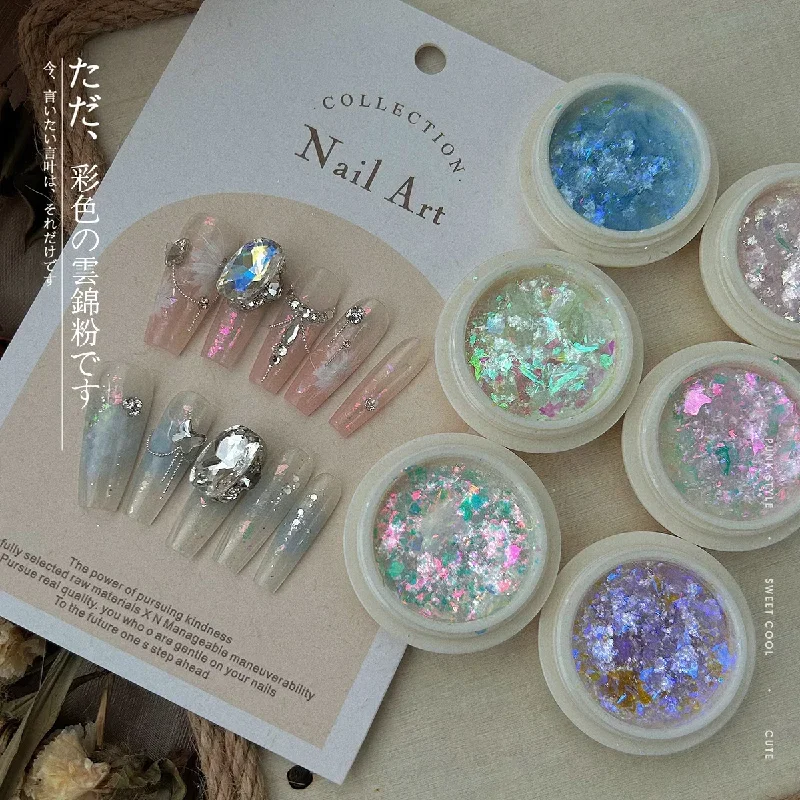 6-kleuren ultradunne nagel onregelmatige kunst glitter pailletten Aurora nagel glitter paillette vlokken voor Sparkle Nail Art accessoires