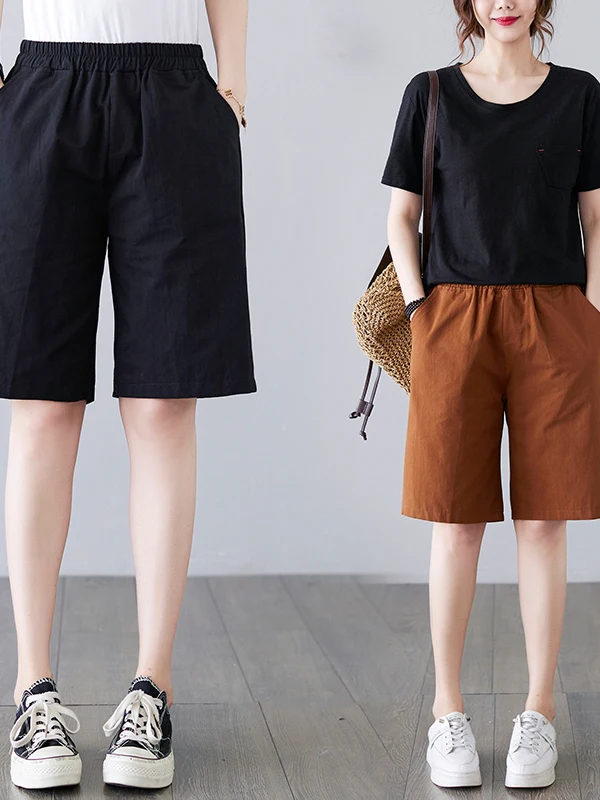 ハイウエストコットンリネンショーツ女性の夏の新スタイル韓国語バージョンプラスサイズ痩身カジュアル多用途ストレートレッグパンツ