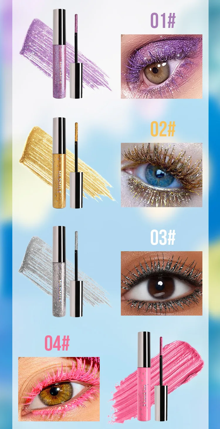 MLSMILE-Mascara coloré nacré, fin et scintillant, imperméable à l'eau, sans bavures, brosse à mascara en spirale, Noël