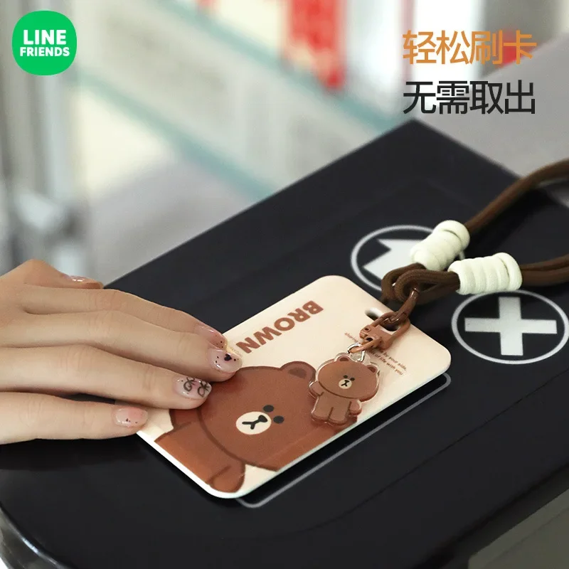 Line Friends Brown Bus Meal Card Holder Cony Kindergarten Lanyard School Badge Anime Access Control Work ID Card Holder Keychain