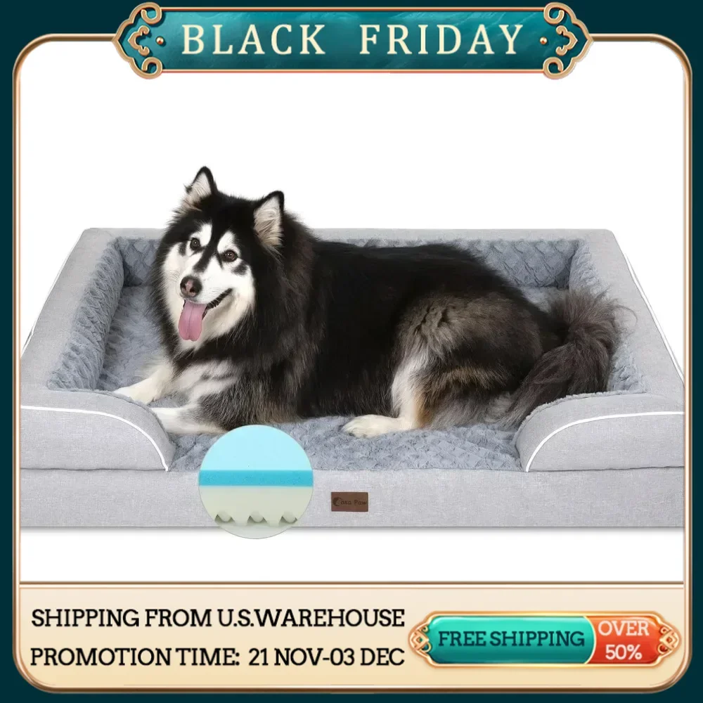 Cooling Dog Bed for Extra Large Dogs Memory Foam XXL Dog Bed With Pad With Removable Washable Cover Non-slip Bottom Pet Supplies