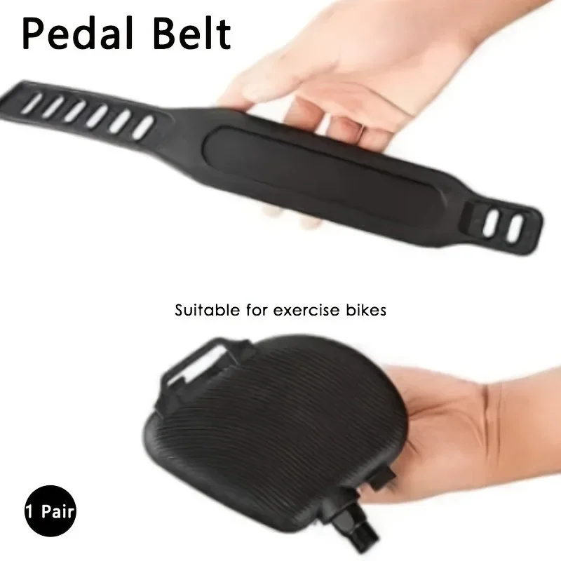 1 Paar schwarze Fitness-Fahrradpedale mit einstellbarer Länge und hoher Zähigkeit. Verschleißfeste feste Fahrrad-Fußband-Ersatzteile