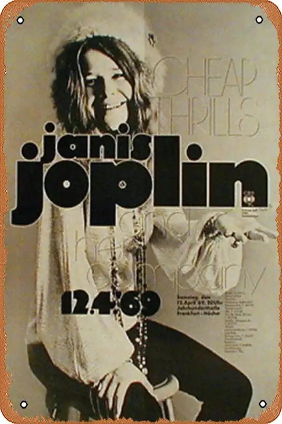 Joplin, Janis concert poster Poster Retro Metal Tin Sign Vintage Sign for Home Coffee Wall Decor 8x12inch