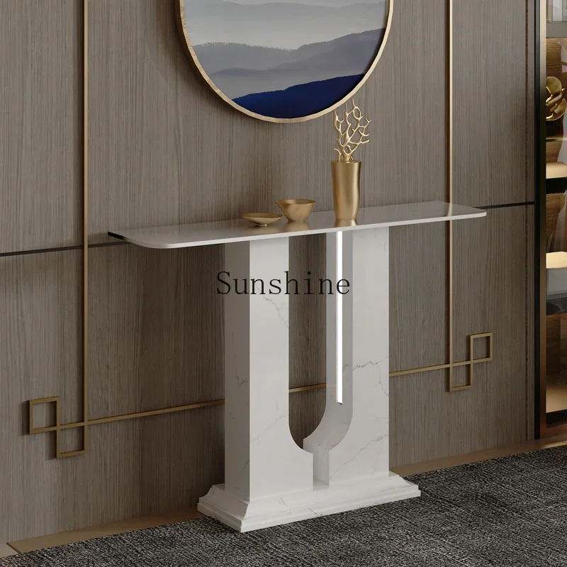 Italian porch cabinet light luxury style simple modern ultra-narrow strip table with lamp new Chinese rock slab