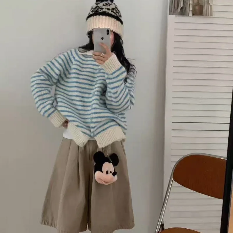 

Autumn Winter New Arrival Fashion Slimming Versatile Sweater Coat Top Loose Women's Knitted Cardigan Striped Lazy Style