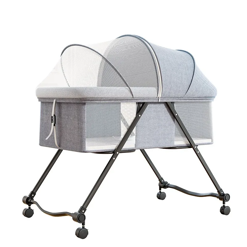 Bedside Crib, 3 in 1 Bassinet with Quick Height Adjustment and Mosquito Nets Rocking Bassinet for Baby,  Bassinet with Wheels