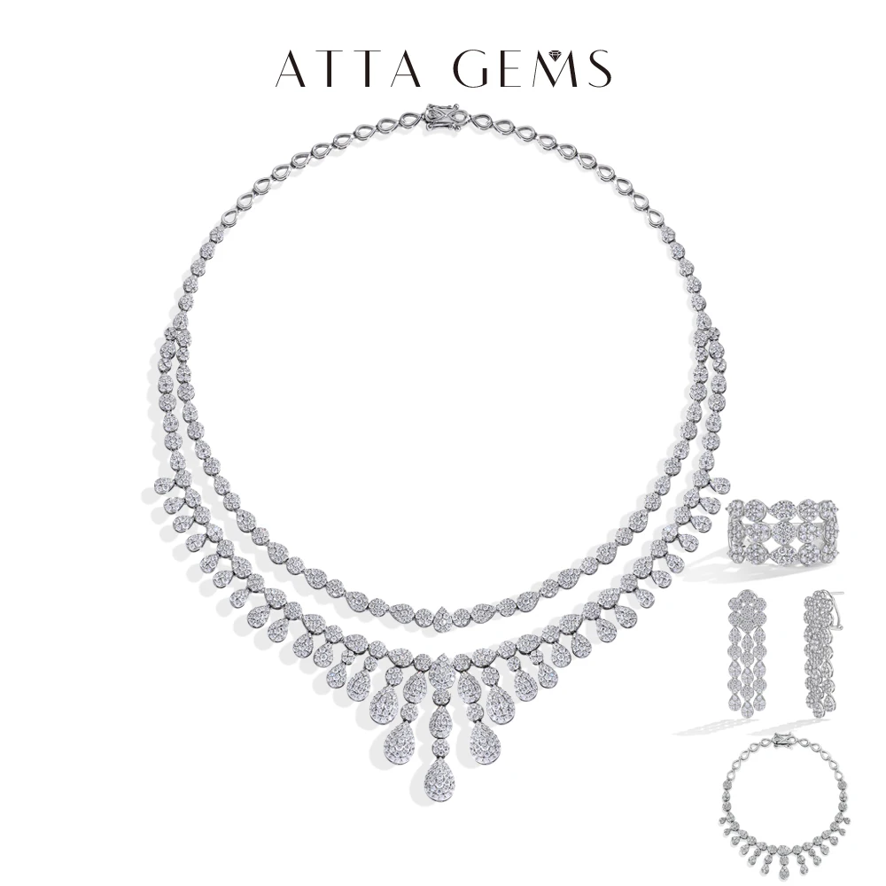 

ATTAGEMS Jewelry Set for Women DVVS1 Moissanite S925 Sterling Silver Ring Earrings Bracelet Necklace Bridal Jewelry High Quality
