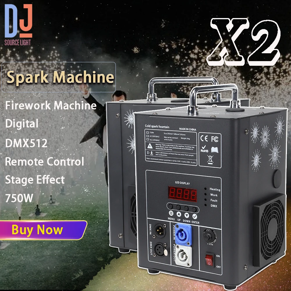 Machine à feux d'artifice à étincelles froides, DMX avec télécommande, DJ Chang, fête, club de mariage, spectacle intérieur et extérieur, effet de scène, 750W, 2 pièces par lot