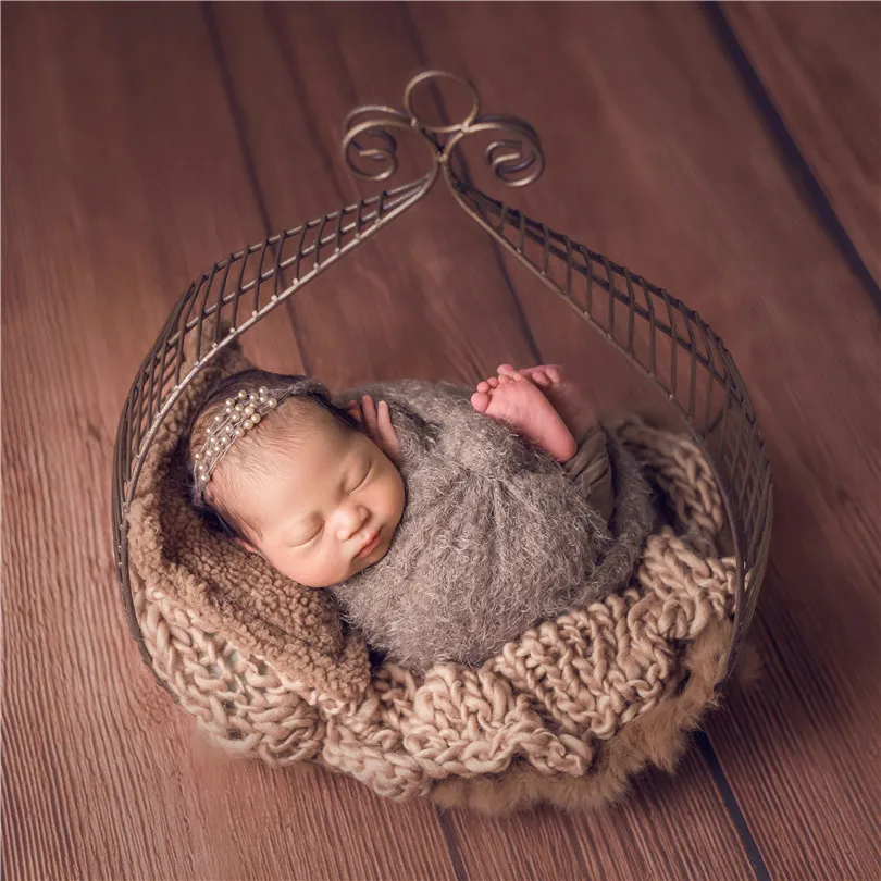 Vintage Newborn Basket photography props Rustic Baby girl Sling sack photo props