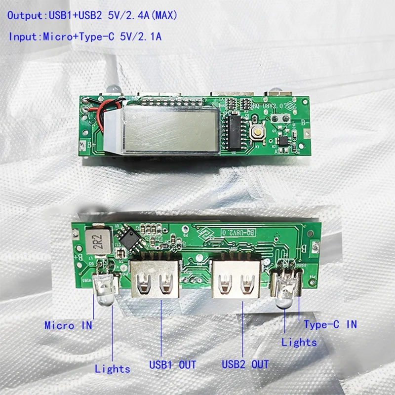 Mobile Power Board Motherboard LED Dual USB 5V 2.4A Circuit Board Micro/Type-C USB Power Bank 18650 Charging Module