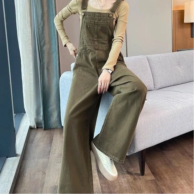 Jeugdige overall dames, broek met wijde pijpen, nieuwe lente- en herfststijl, afslankende losse pasvorm, vintage vloerlengte jumpsuit