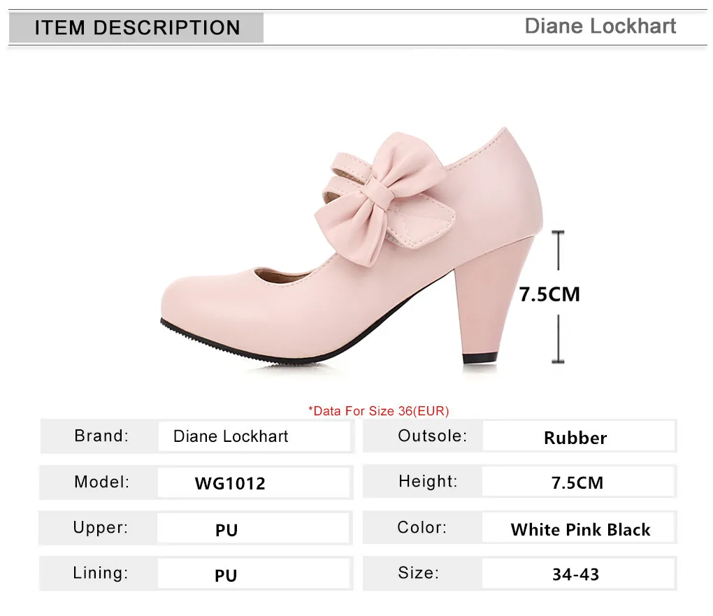 Spring Women High Heels Ankle Strap Mary Jane Pumps Party Wedding Cosplay White Red Black Bow Princess Lolita Shoes Size 34-46