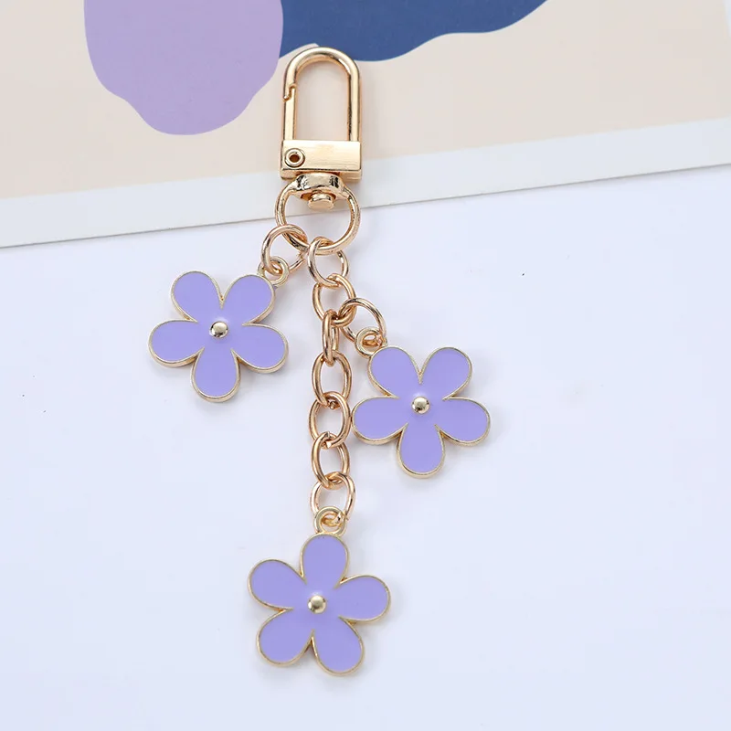 Dainty Enamel Metal Flower Pendant Keychain Multi Color Key Bag Charms Keyring For Women