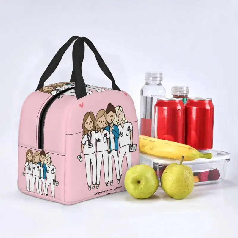 Fiambrera con estampado de dibujos animados para mujer, bolsa de almuerzo reutilizable con aislamiento térmico, multifunción, para enfermera y médico