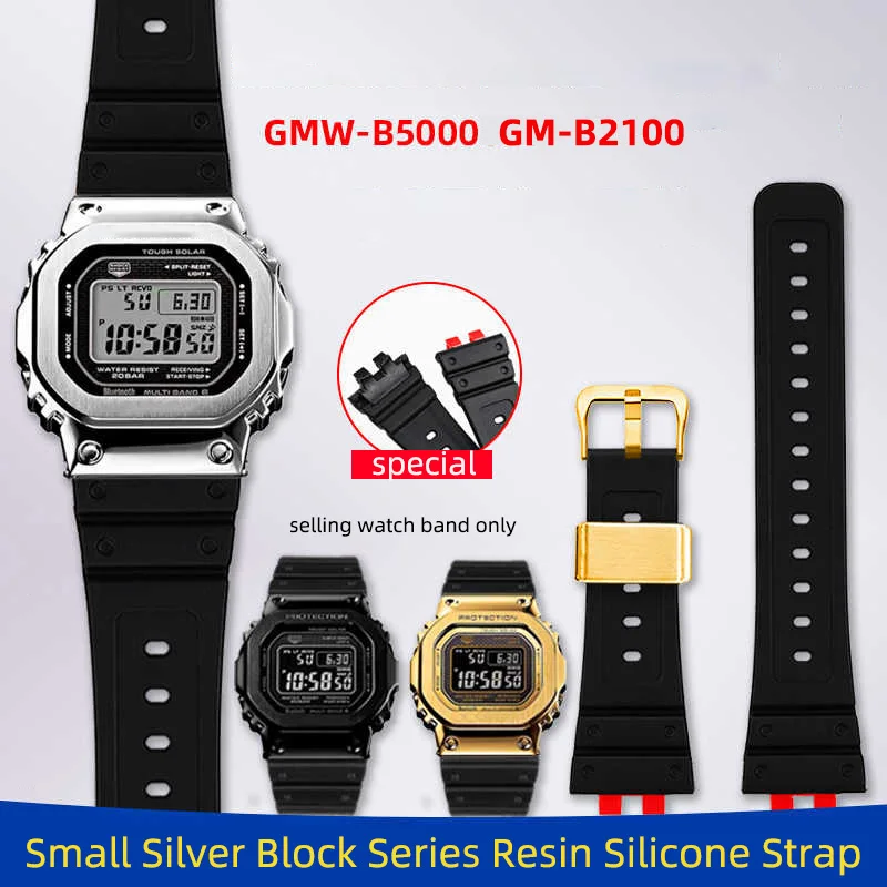 Resin silicone watch band For Casio GMW-B5000 Gmw b5000 GM-B2100 strap Sports Waterproof Black Rubber Bracelet Watch Accessories