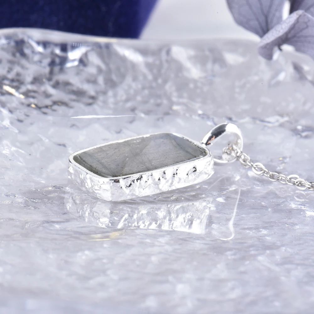 ITSMOS Natural Square Labradorite Pendant Necklace Amazonite Gemstone 925 Silver Necklace for Women Handmade Jewelry