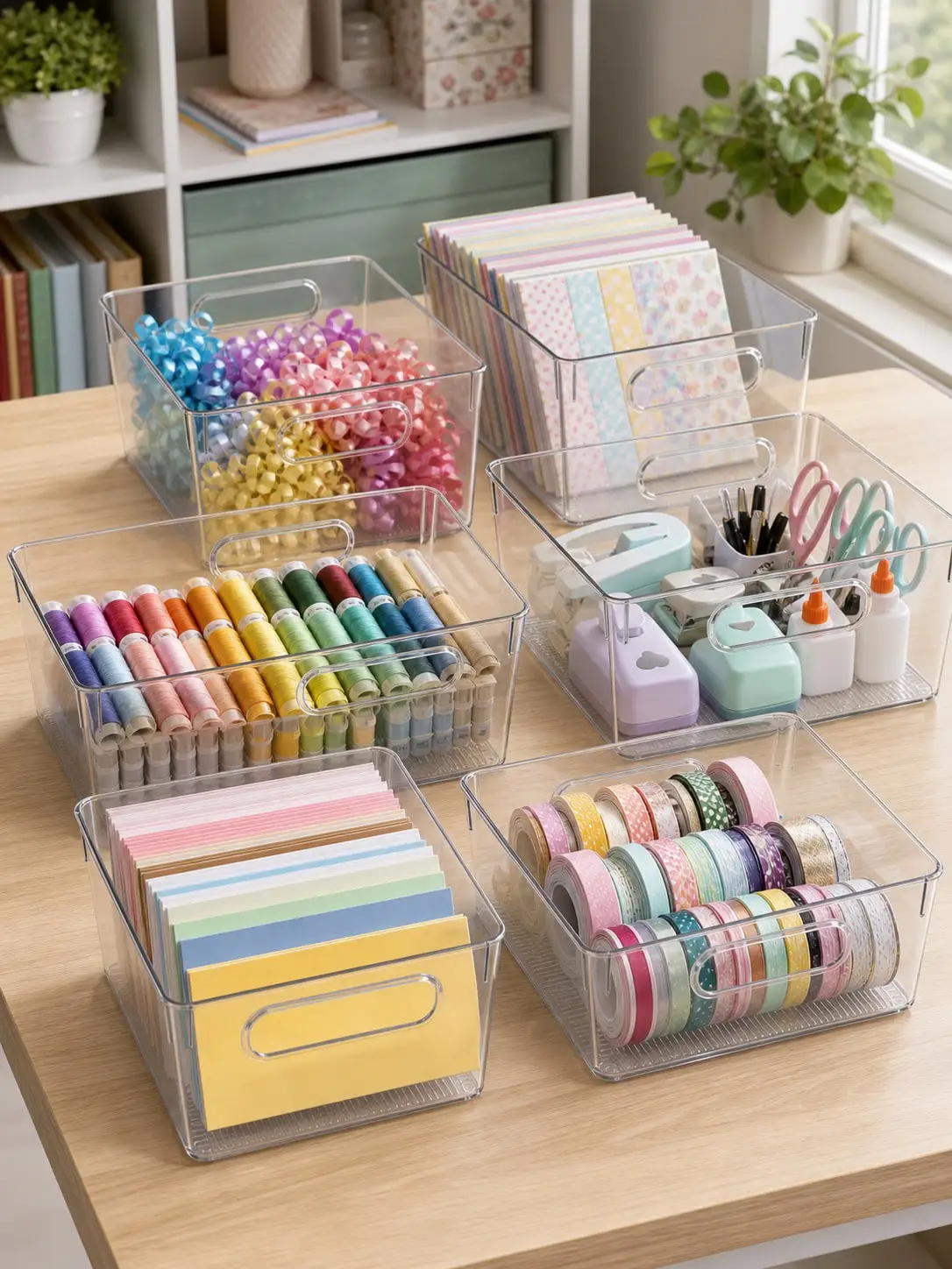 8-Pack Clear Storage Bins with Handles, Open-Top Organizer Set for Office Desk, Stationery and Home Organization view 6