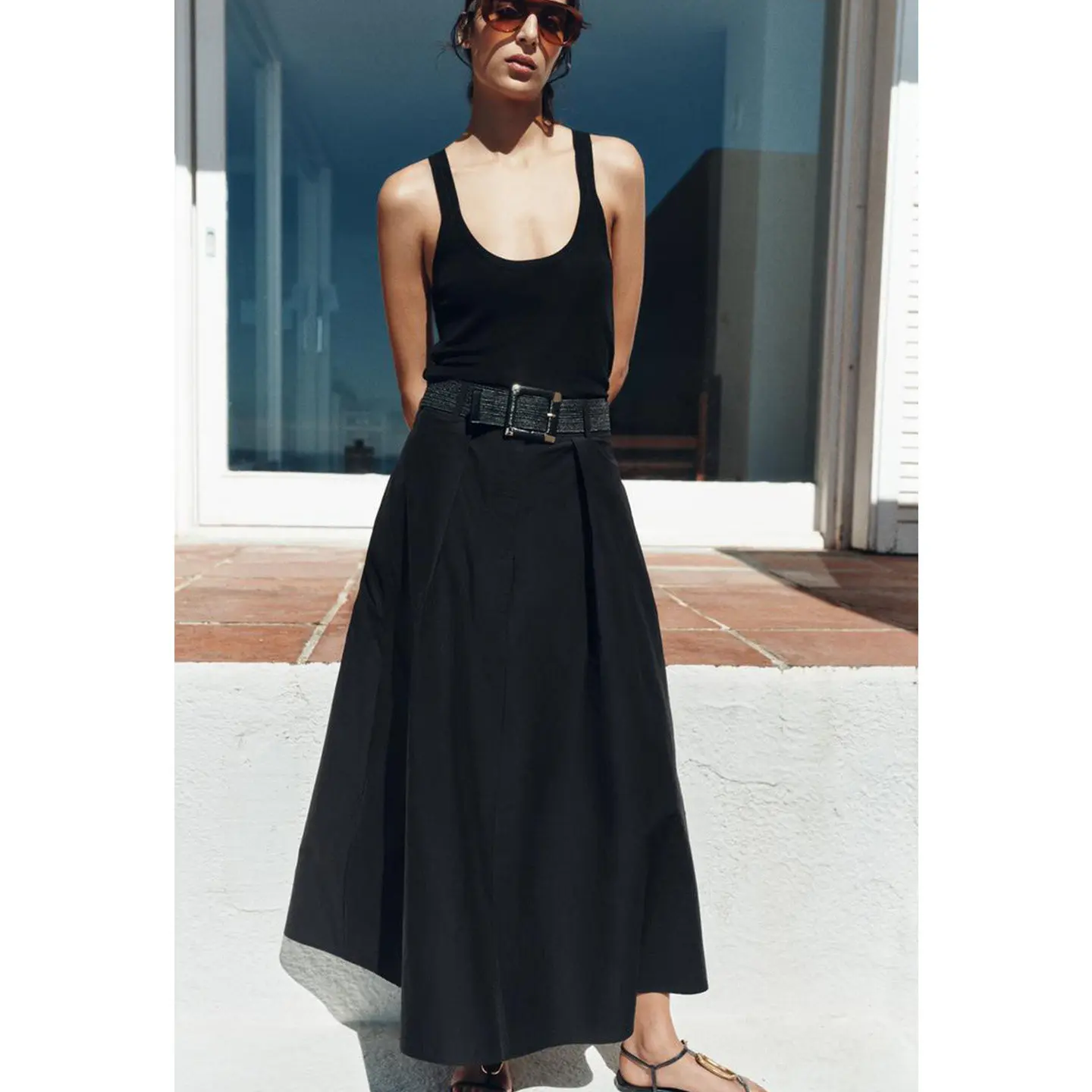 Spring 2026 High Waist A-Line Midi Skirt Women's Fashion New Arrival Decorative Layered Half Body Skirt Polyester Fabric