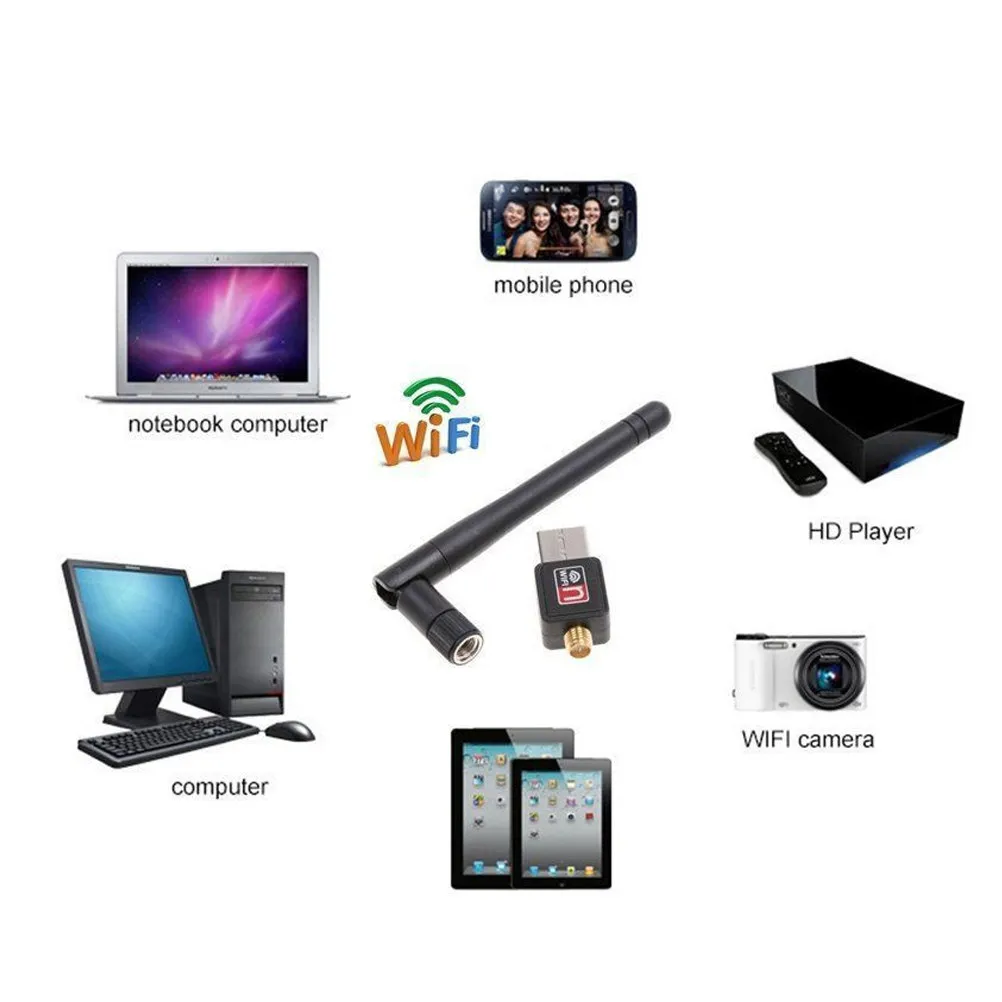 

USB 2.0 Wireless USB Adapter 150Mbit Black Wlan WiFi Dongle Wireless Lan Network Card 2 Support