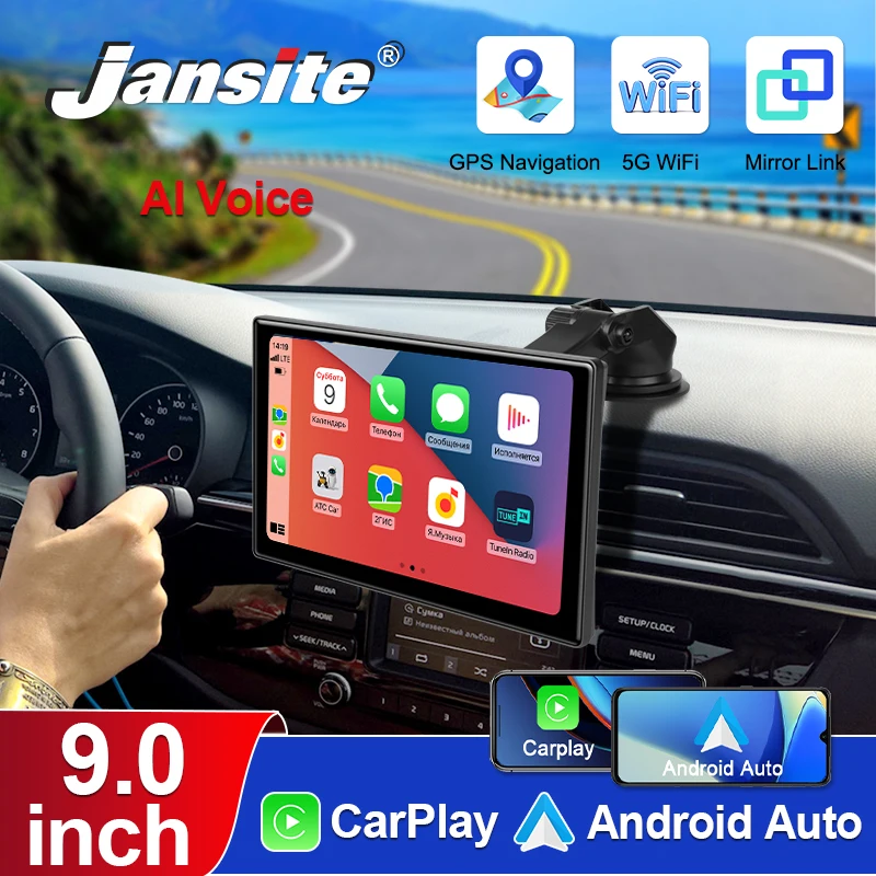 Universal Jansite 9 Inch Carplay MP5 Portable Smart Player Monitor Wireless Android Auto Dual Bluetooth Music AUX USB BT 5.0 IPS