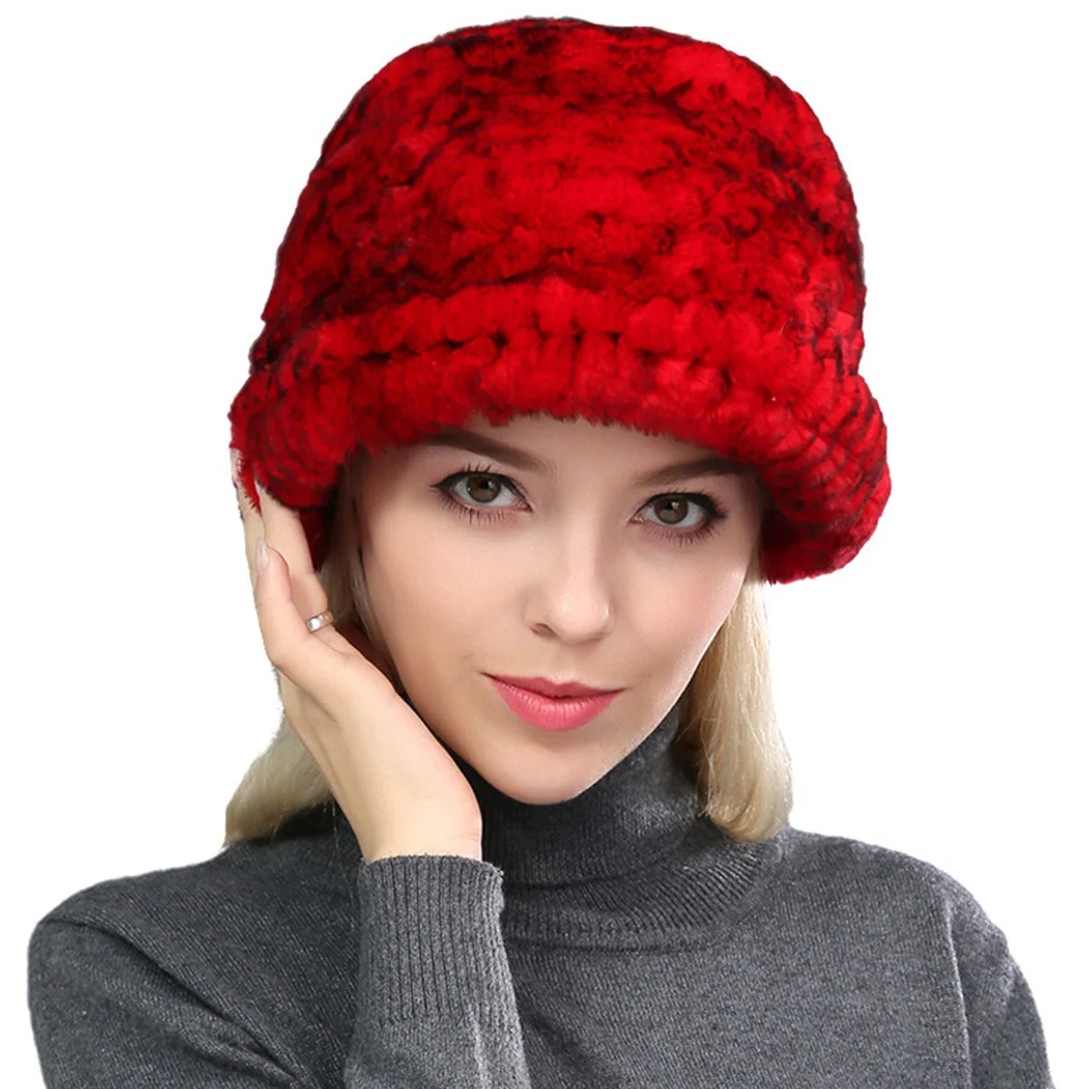 Real Rabbit Fur Earflap Hat Russia Warm Genuine Rabbit Fur Winter Accessories Bomber Hats For Women FEIMANYUAN