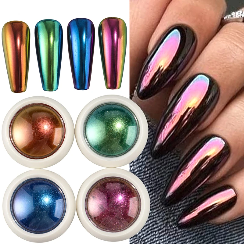 1/4 Box Chameleon Nail Glitter Gradient Fall Winter Chrome Nail Powder Pigment Metallic Mirror Holographic Rubbing Dust Decor