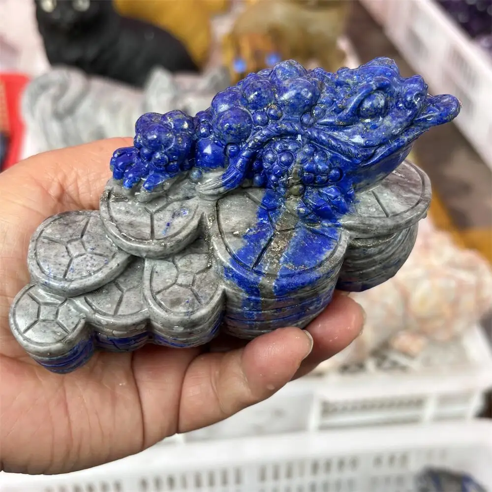 Natural Quartz Lapis Lazuli Money Jin Chan Carving Reiki Healing Stone Fengshui Decorative Animal for Holiday Crafts & Gifts