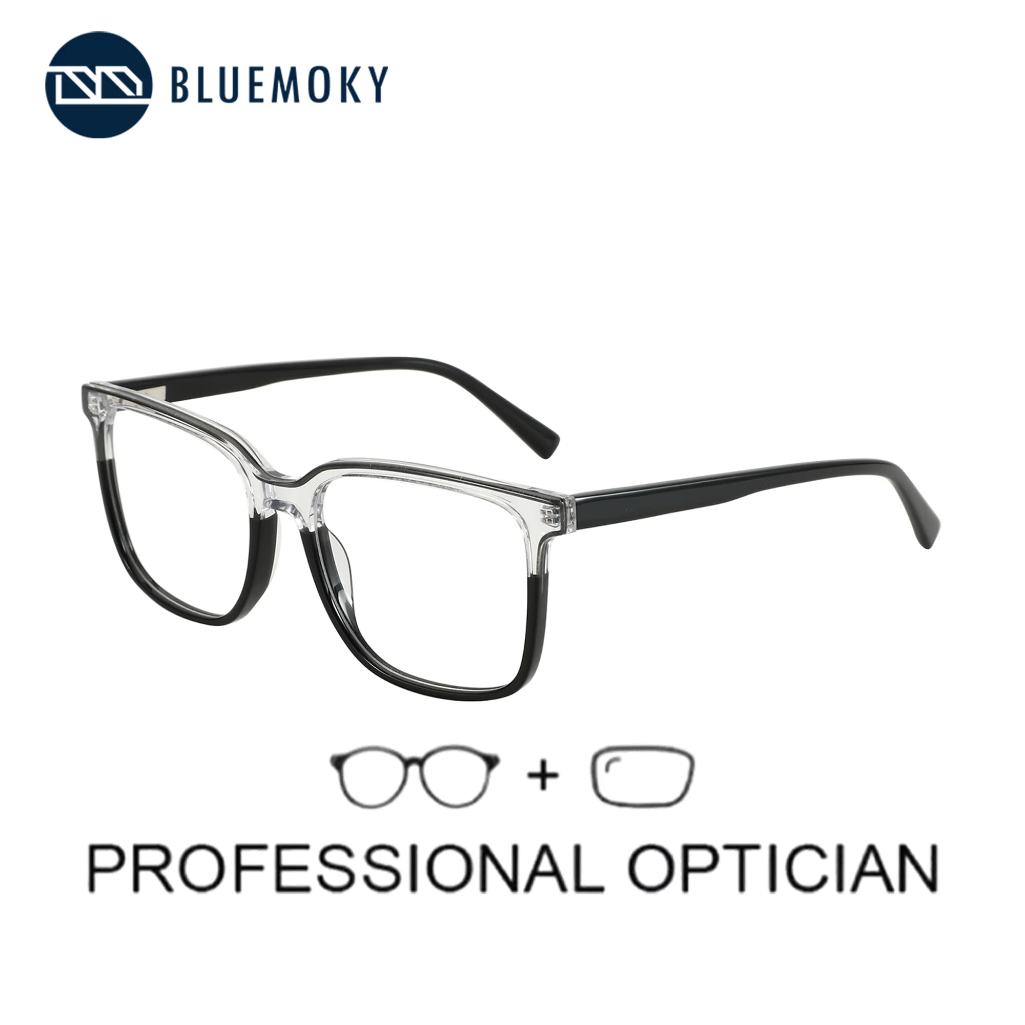 BLUEMOKY  Acetate Prescription Eyeglasses Men's Full-Rim Square Glasses Myopia And Hyperopia Progressive Anti-Blue Light YHP8062