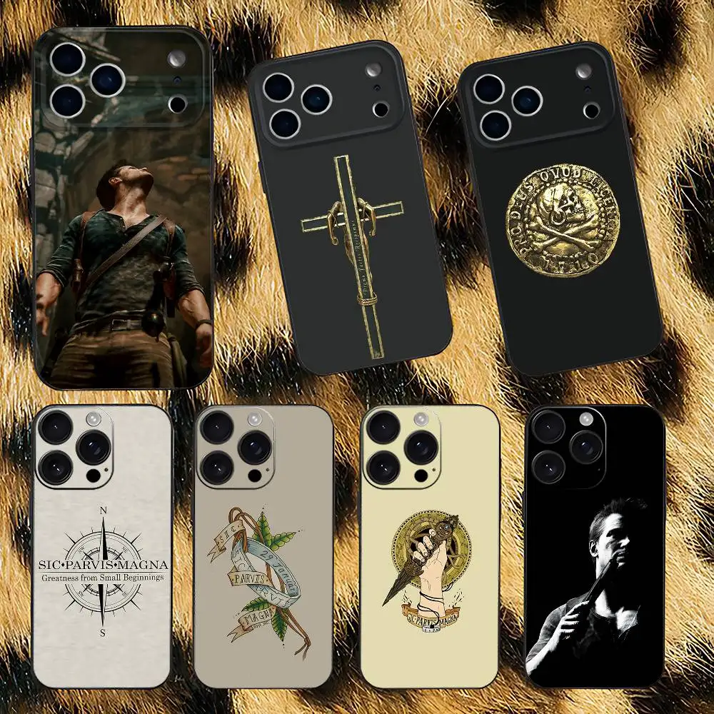 

Sic Parvis Magna Uncharted Phone Case For iPhone 17,16,15,14,13,12,11,Pro,XS,Max,XR,Plus,E,SE4,Mini Black Soft Cover