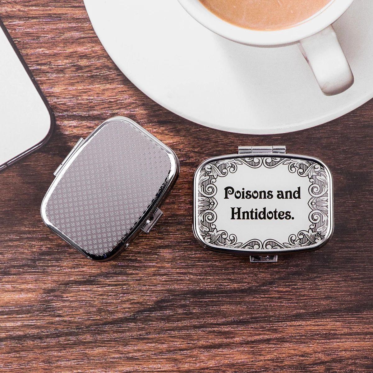 Quotation 2 Compartments Metal Medicine Box Portable Travel Decorated  Sealed Small Pill Organizer Container Storage