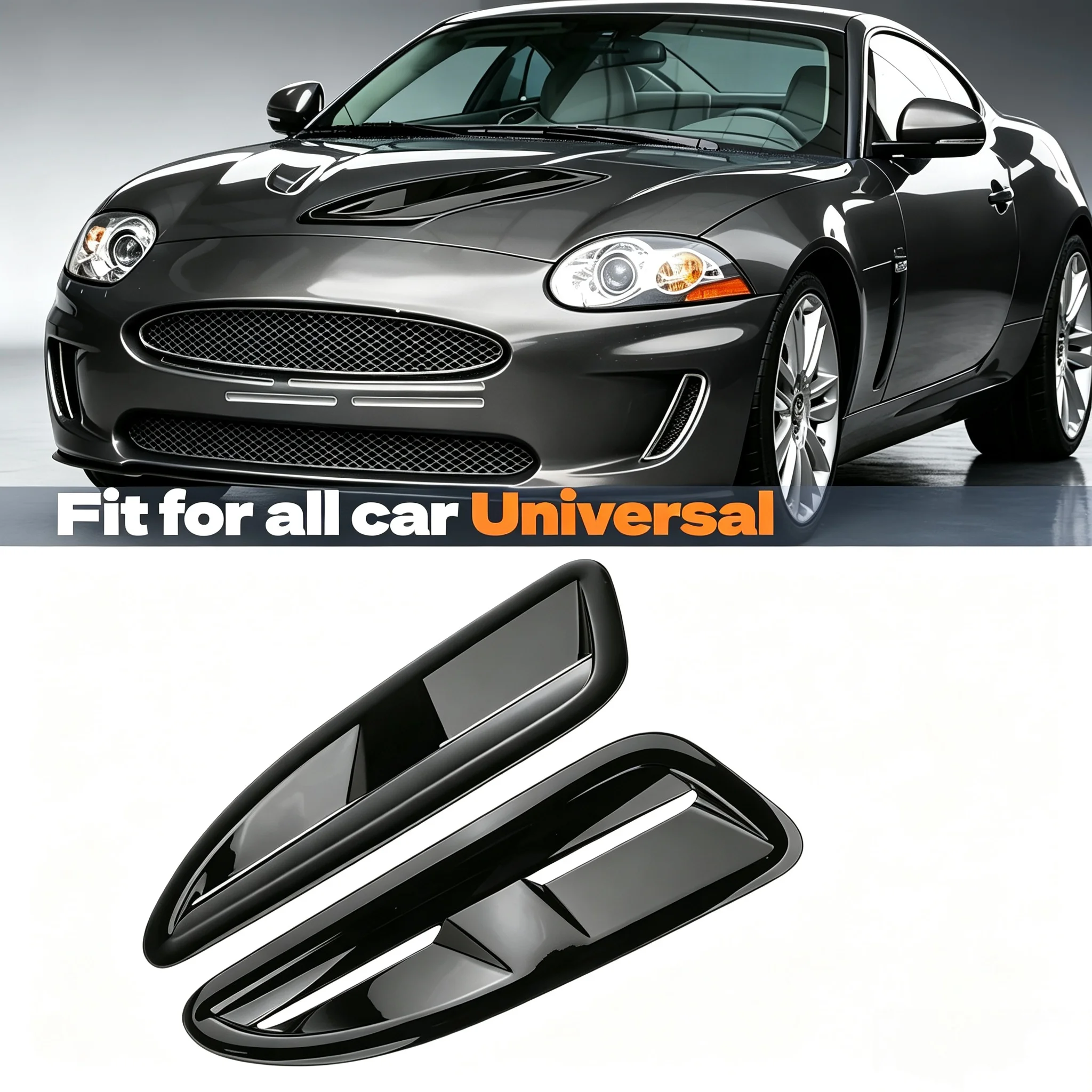 Universal Glossy Black Car Decorative Cell Air Flow Intake Hood Scoop Bonnet Vent Cover Stickers Decoration Styling For Jaguar
