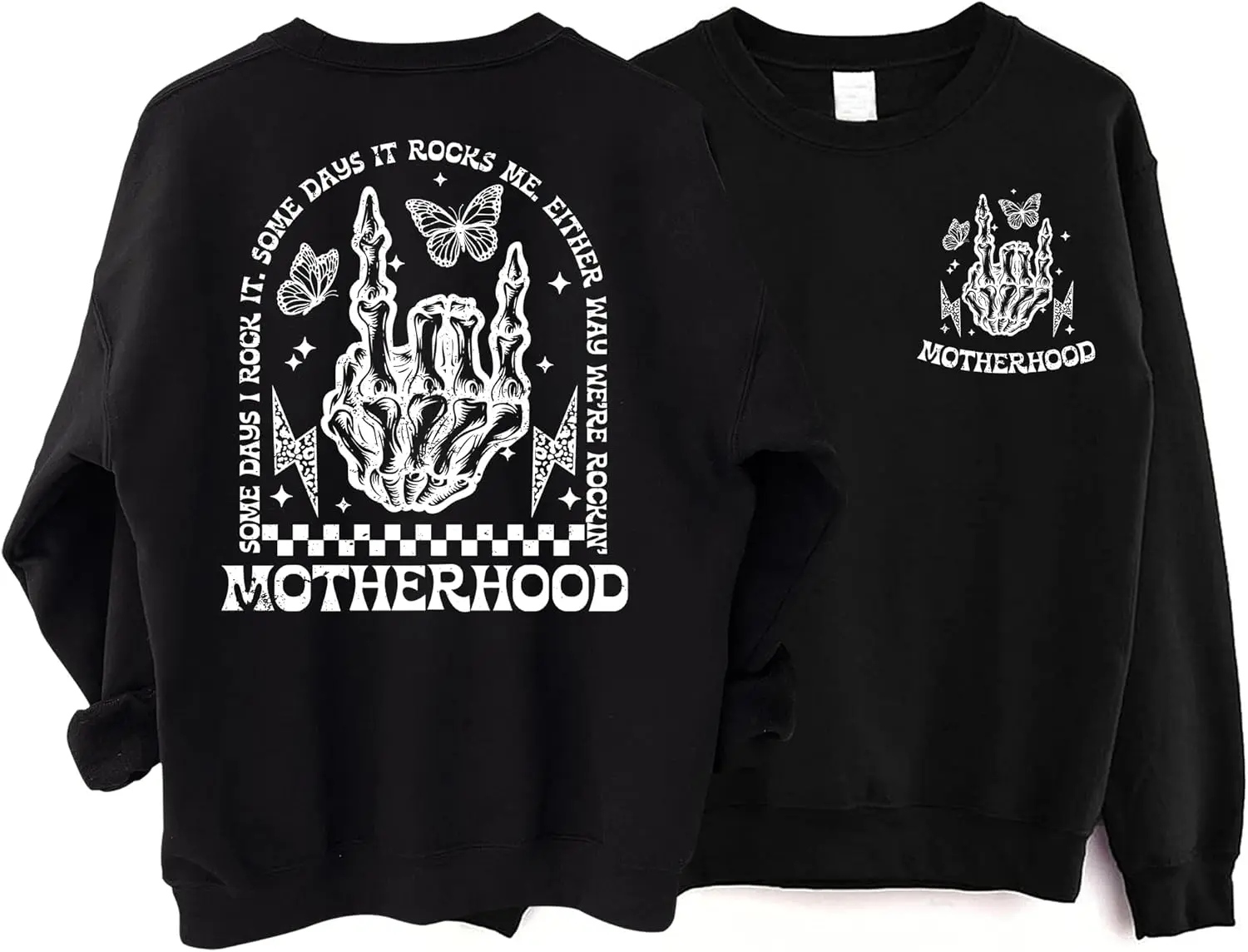 Motherhood Some Days I Rock It Some Days It Rocks Me Sweatshirt 2 Side, Retro Rock Funny Mom Sweater