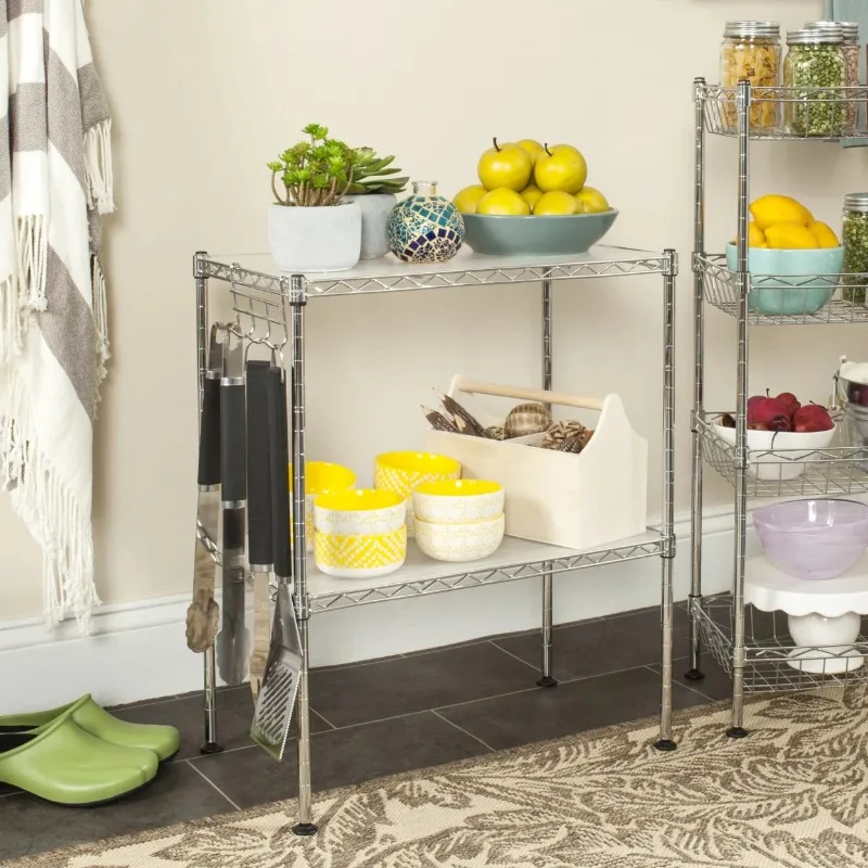 Lucien 2-Tier Chrome Wire Microwave Rack Chrome.Heavy Duty Shelving Microwave Rack Horizontal Extension Kitchen Shelf