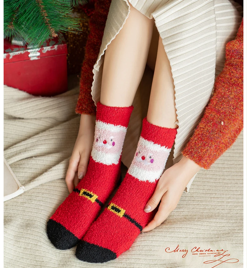 1 Pair Christmas Socks Winter Warmth Coral Velvet Socks Children's Gift Cute Snowflake Gingerbread Man Girl Boy Floor Socks 2023