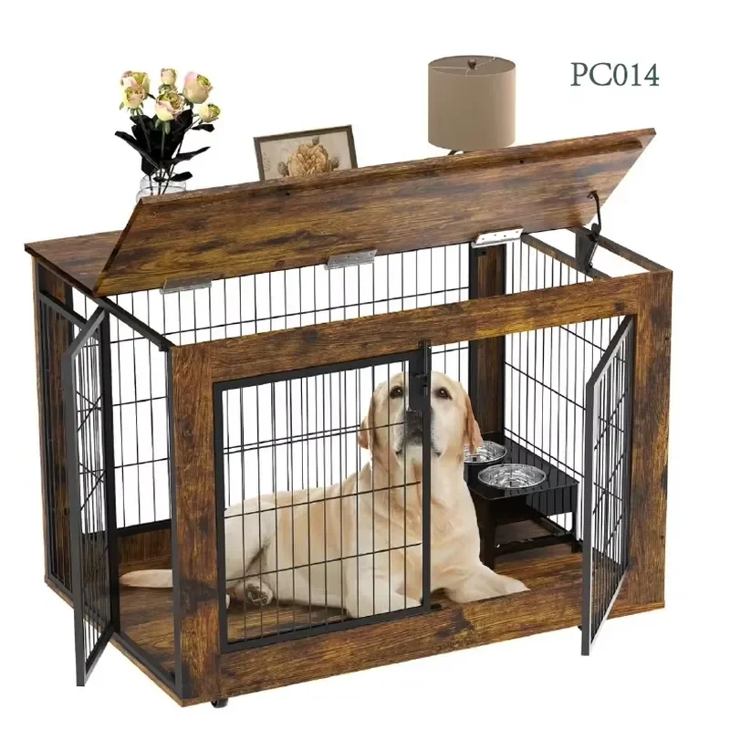 Heavy Duty Dog Crate Furniture with Double Door Country Brown Dog House Multifunctional Removable Pet Tray