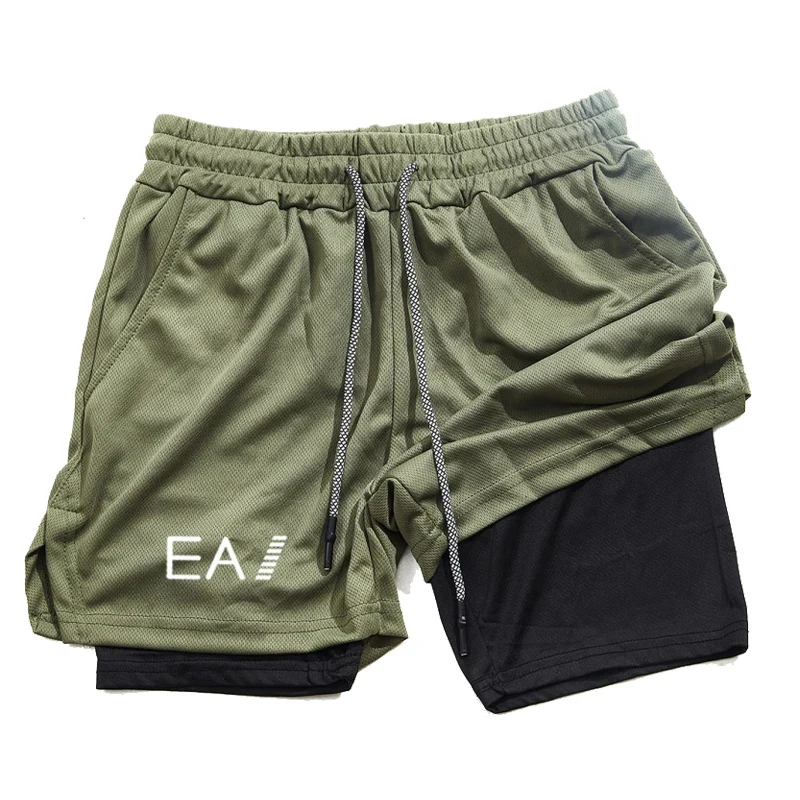 Men'S Two-Piece Sports Shorts Quick Drying Running Fitness Gym Sports Basketball Shorts With Lining