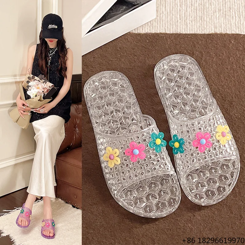 Sandalias de Verano Transparentes con Punta Cerrada y Suela Suave de Gel Cristal para el Hogar, Estilo Princesa